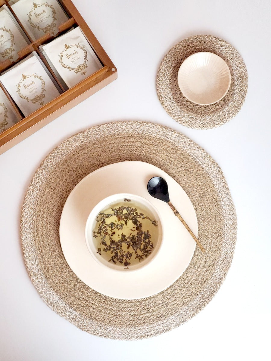 Agora Coaster & Trivet | Set of 4 | 100% Handmade Jute | 6" Round | Fair Trade | Bangladesh | KORISSA