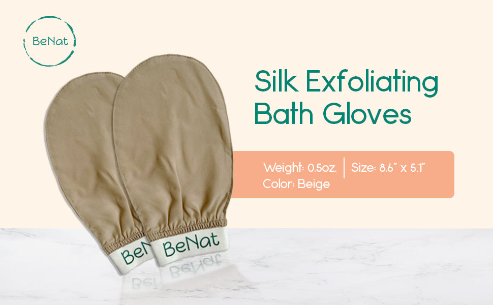 Silk Exfoliating Bath Gloves | 100% Mulberry Silk | Deep Cleansing | Raw Silk & Soft Silk | BeNat