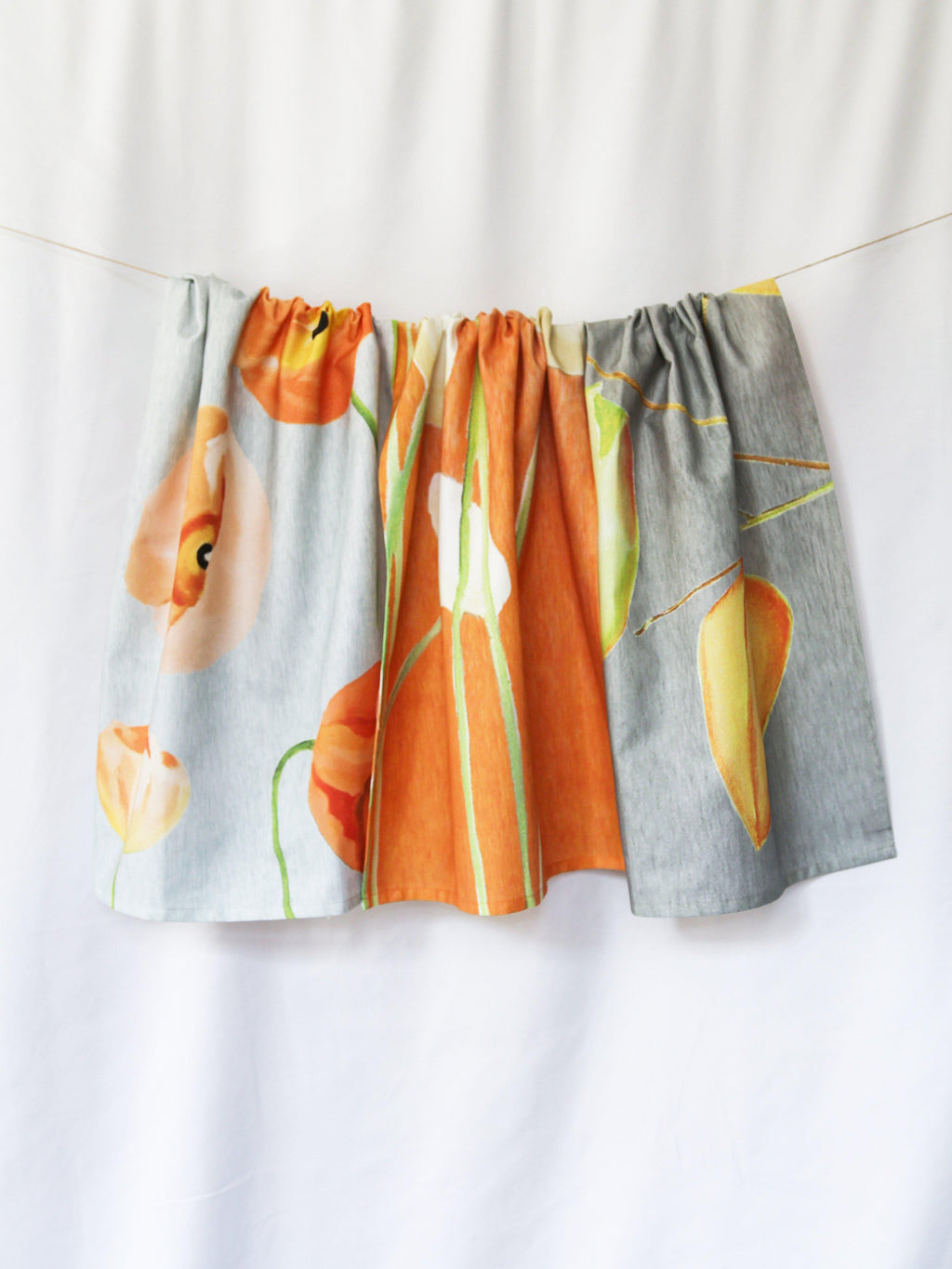 Tea Towel | Cream Chrysanthemums on Orange | Oil-Painted Floral | 100% Cotton | 18.5"x28" | Made in UK | India & Purry