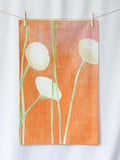 Tea Towel | Cream Chrysanthemums on Orange | Oil-Painted Floral | 100% Cotton | 18.5"x28" | Made in UK | India & Purry