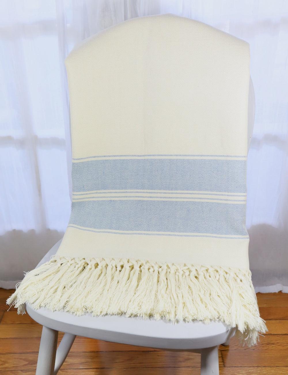 Handwoven Cotton Throw Blanket | Blue Stripes | Fair Trade