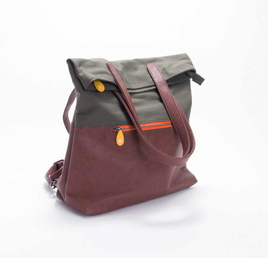 Greenpoint Convertible Backpack Purse | Organic Cotton | Vegan Leather | Laptop Bag | Etsy Award Finalist | Canopy Verde