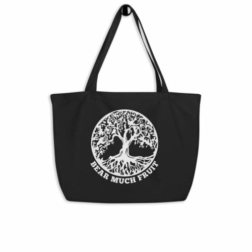Large Black Tote Bag - Tree of Life - Bear Much Fruit Inspirational