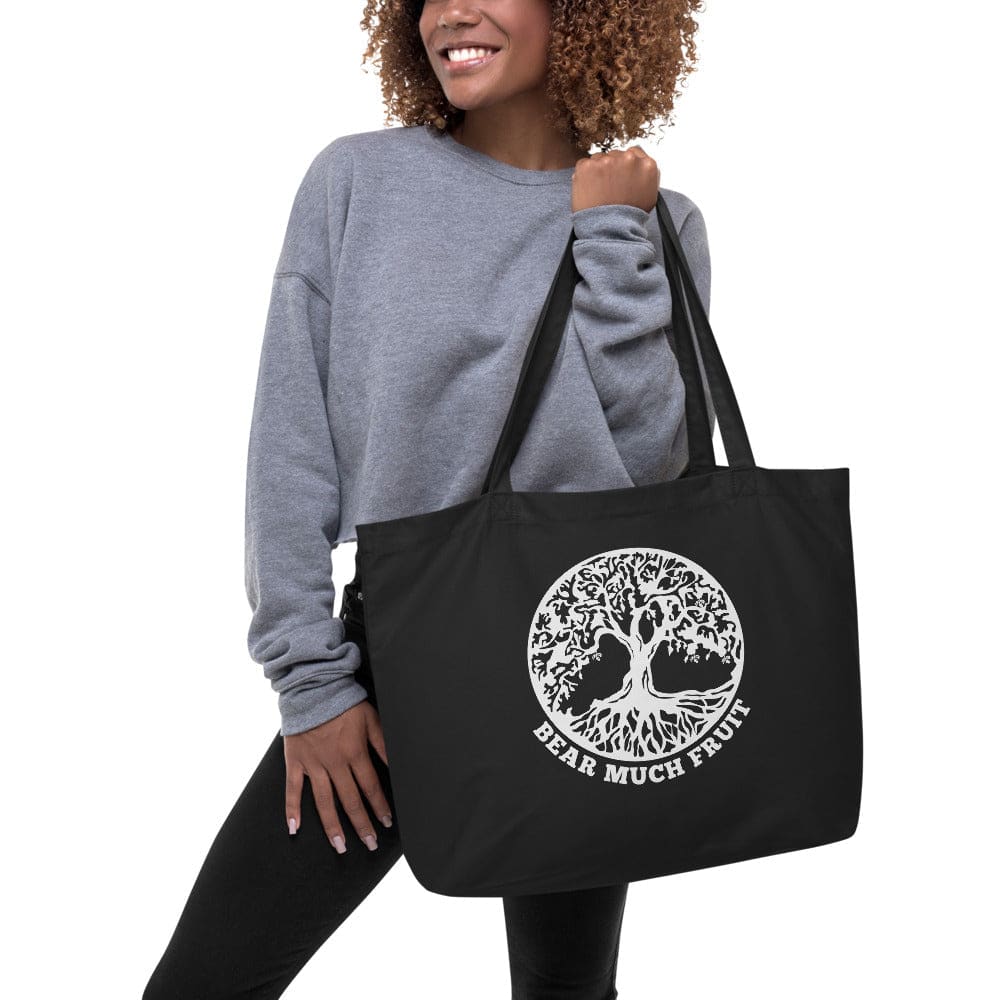 Large Black Tote Bag - Tree of Life - Bear Much Fruit Inspirational