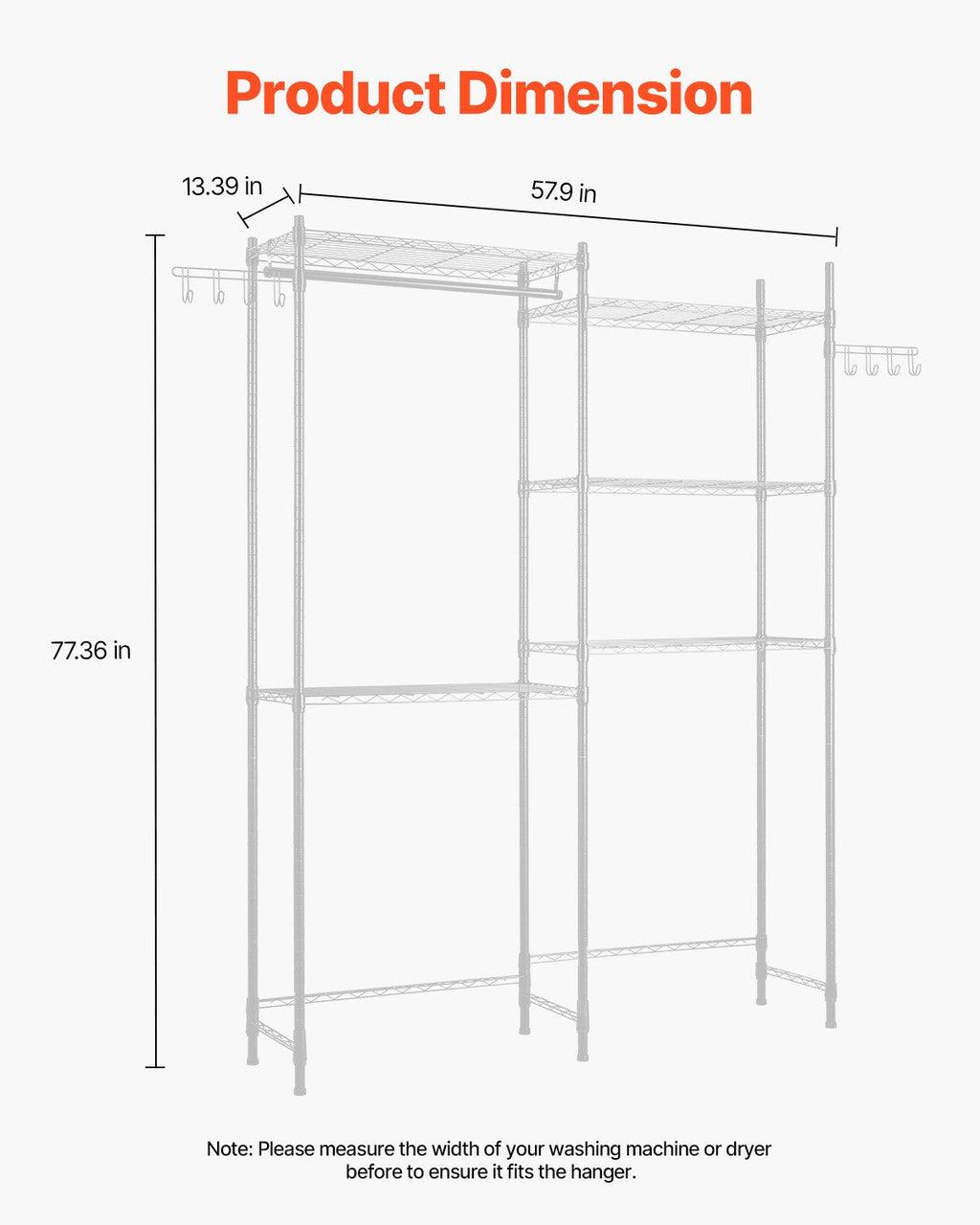 VEVOR Over Washer and Dryer Storage Shelves, 5 Tiers Laundry Room