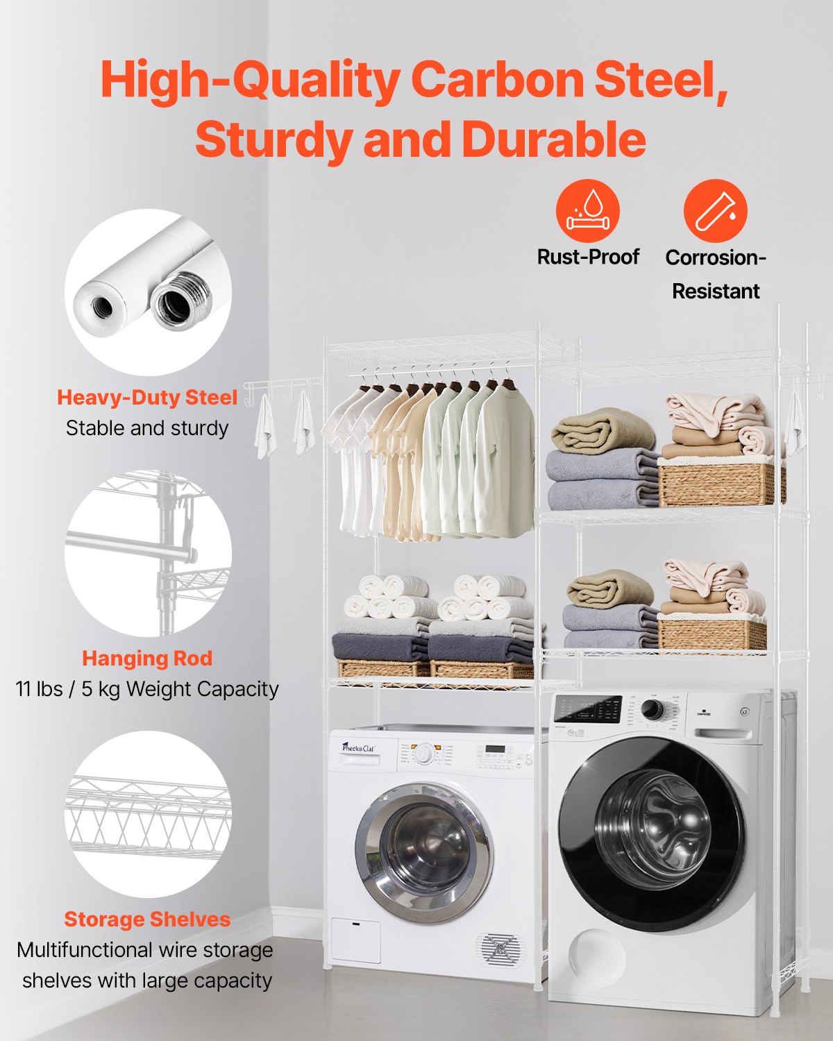 VEVOR Over Washer and Dryer Storage Shelves, 5 Tiers Laundry Room