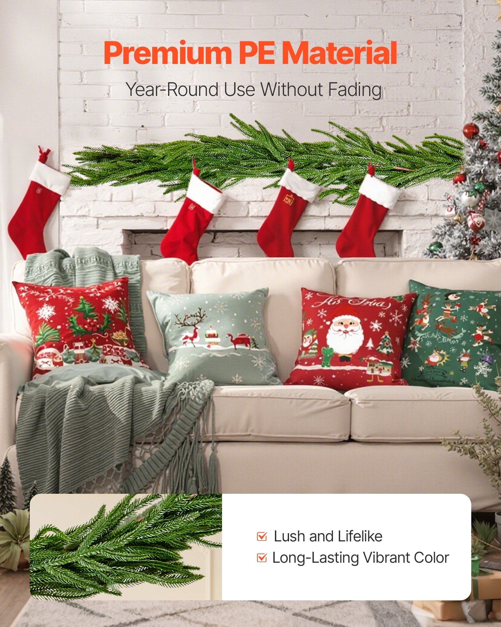 Christmas Garland, 1524 mm Realistic Norfolk Pine Garland, Evergreen