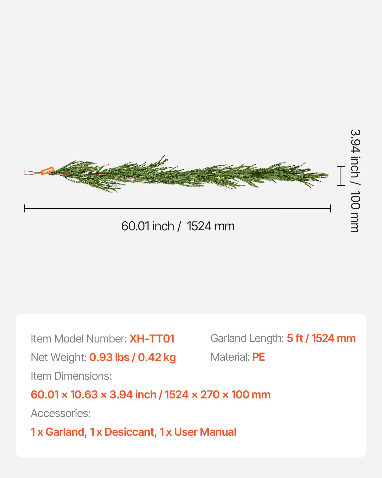 Christmas Garland, 1524 mm Realistic Norfolk Pine Garland, Evergreen