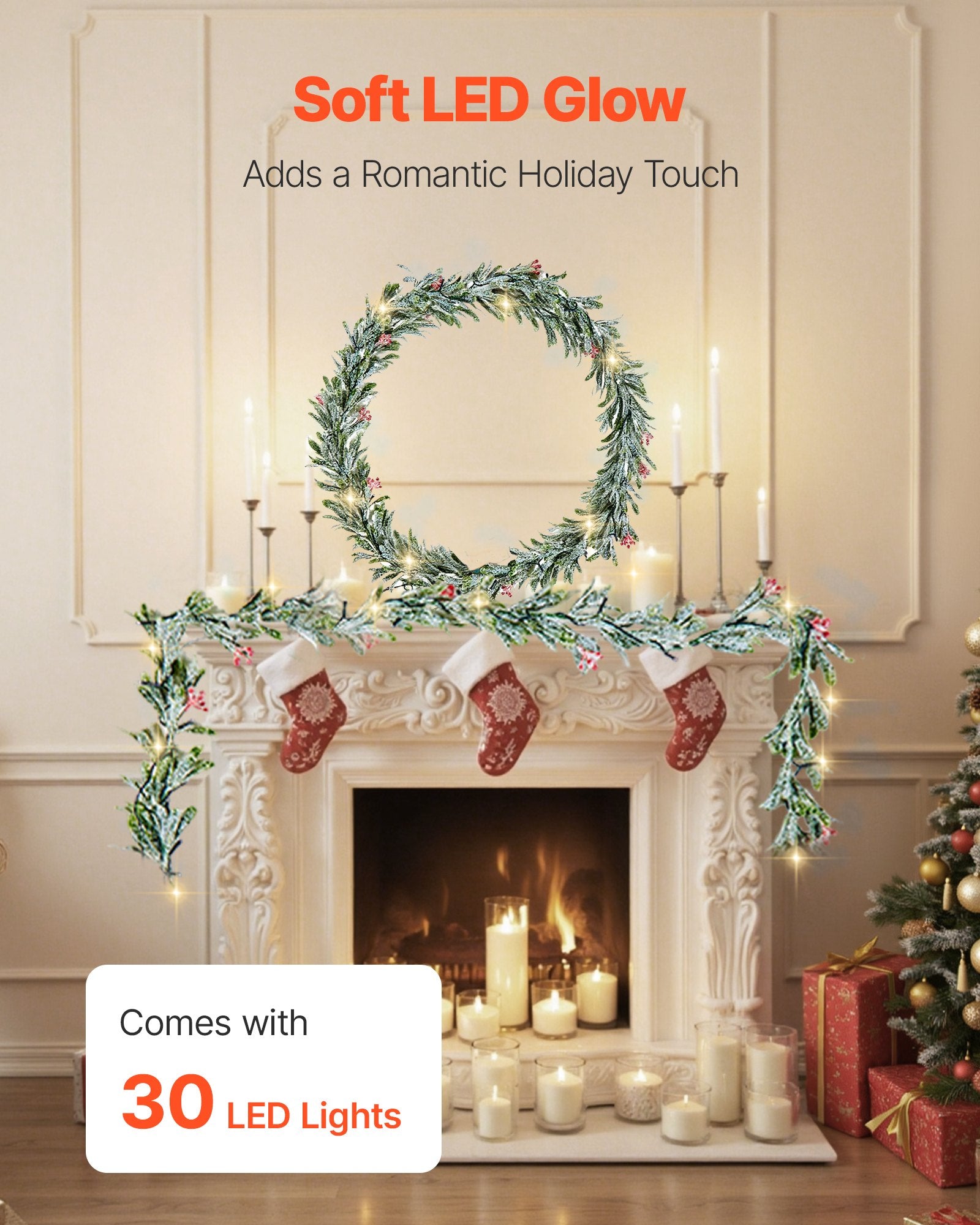 Christmas Garland, 2750 mm Realistic Greenery Decorated with Vines,