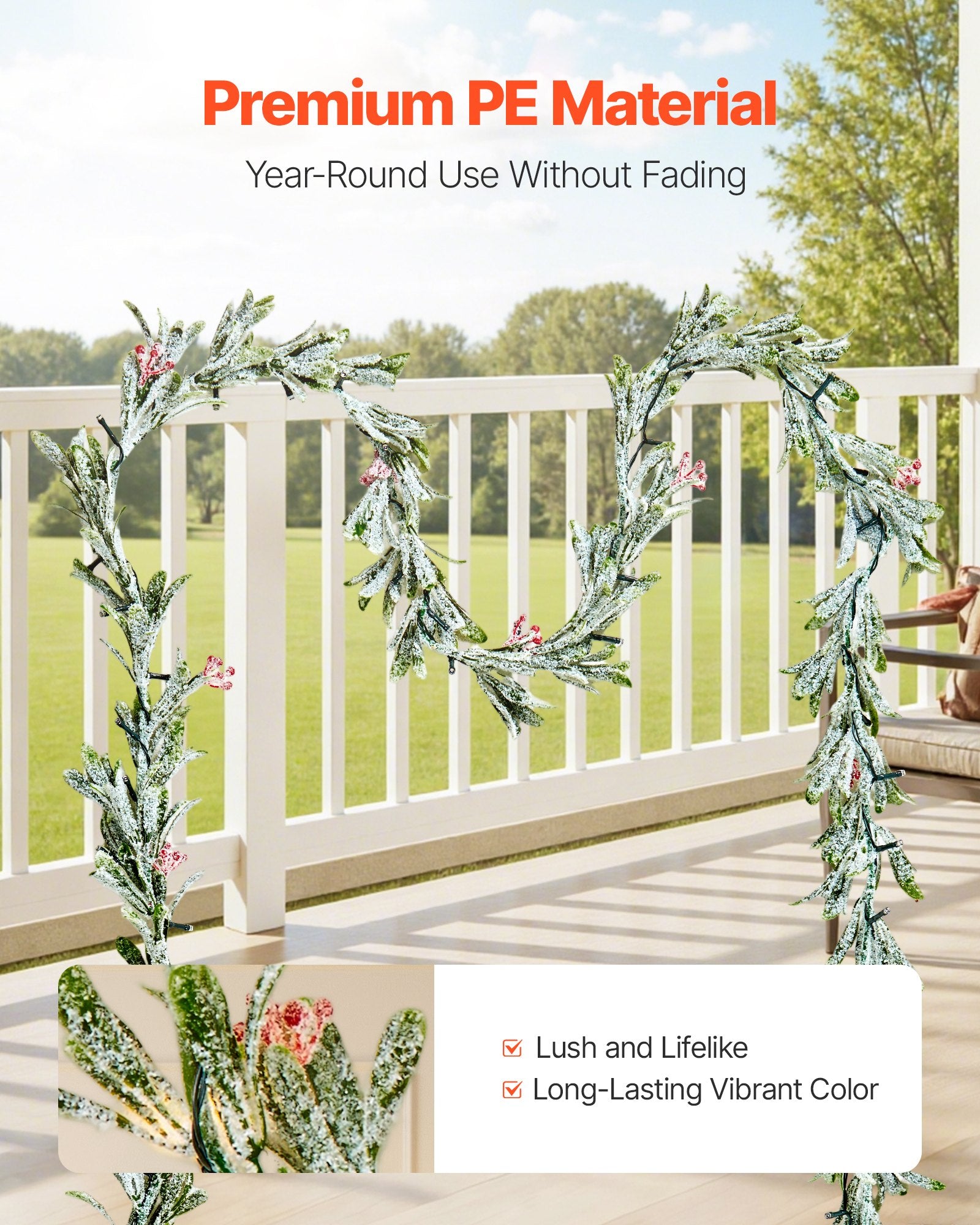 Christmas Garland, 2750 mm Realistic Greenery Decorated with Vines,