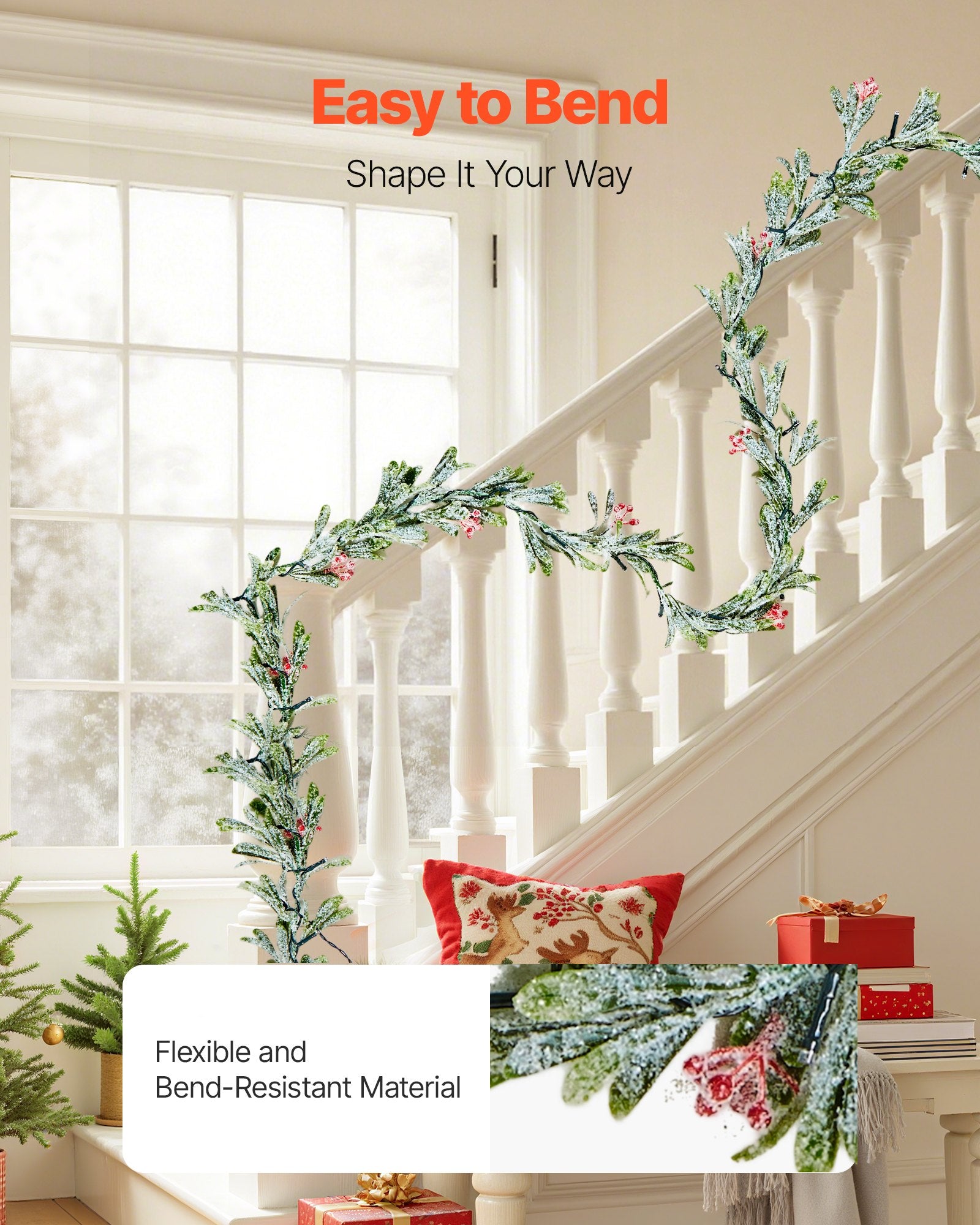 Christmas Garland, 2750 mm Realistic Greenery Decorated with Vines,