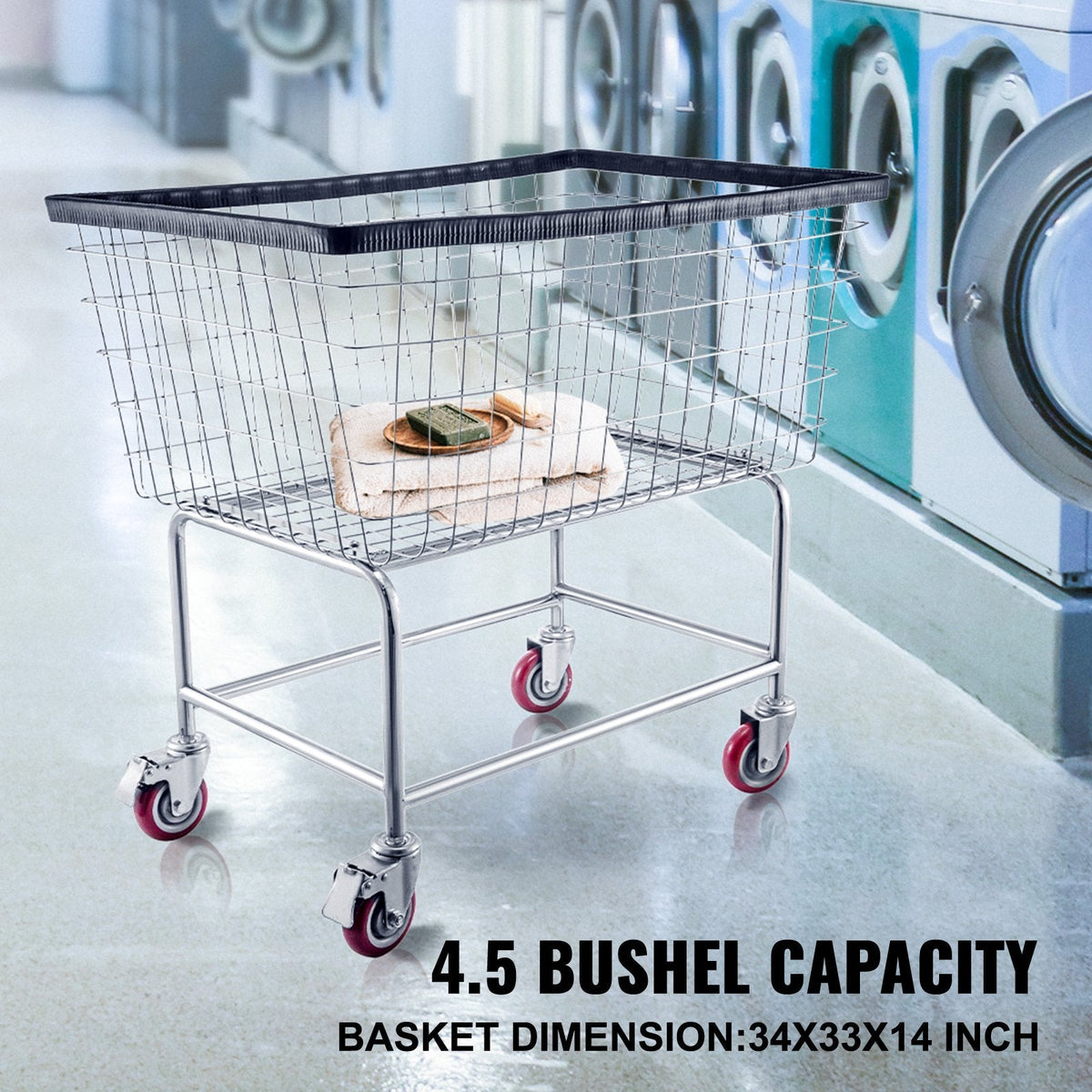VEVOR Wire Laundry Cart, 4.5 Bushel Wire Laundry Basket with Wheels,