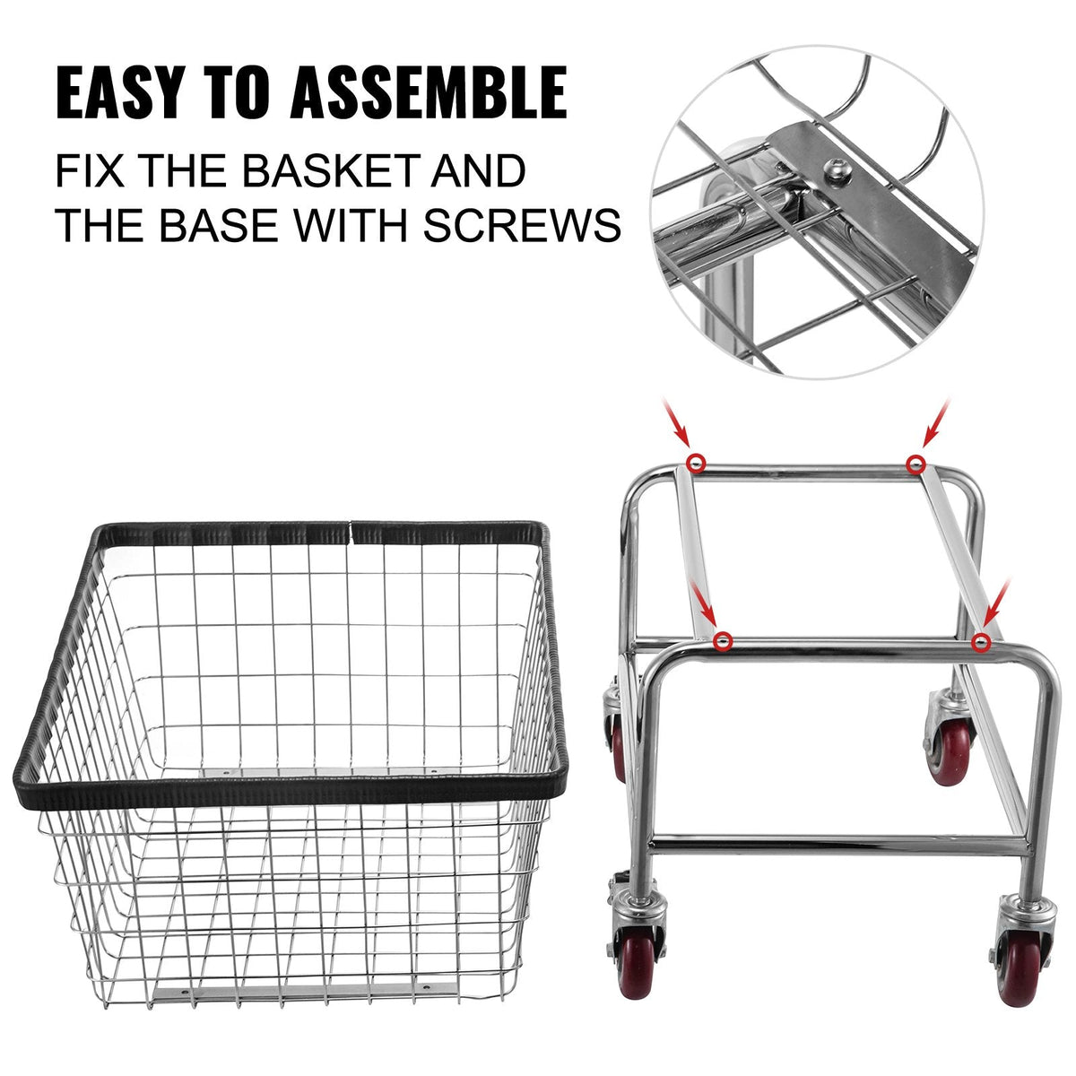 VEVOR Wire Laundry Cart, 4.5 Bushel Wire Laundry Basket with Wheels,