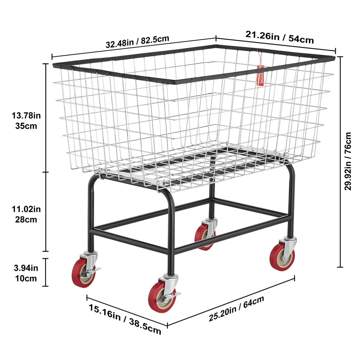 VEVOR Wire Laundry Cart, 4.5 Bushel Wire Laundry Basket with Wheels,