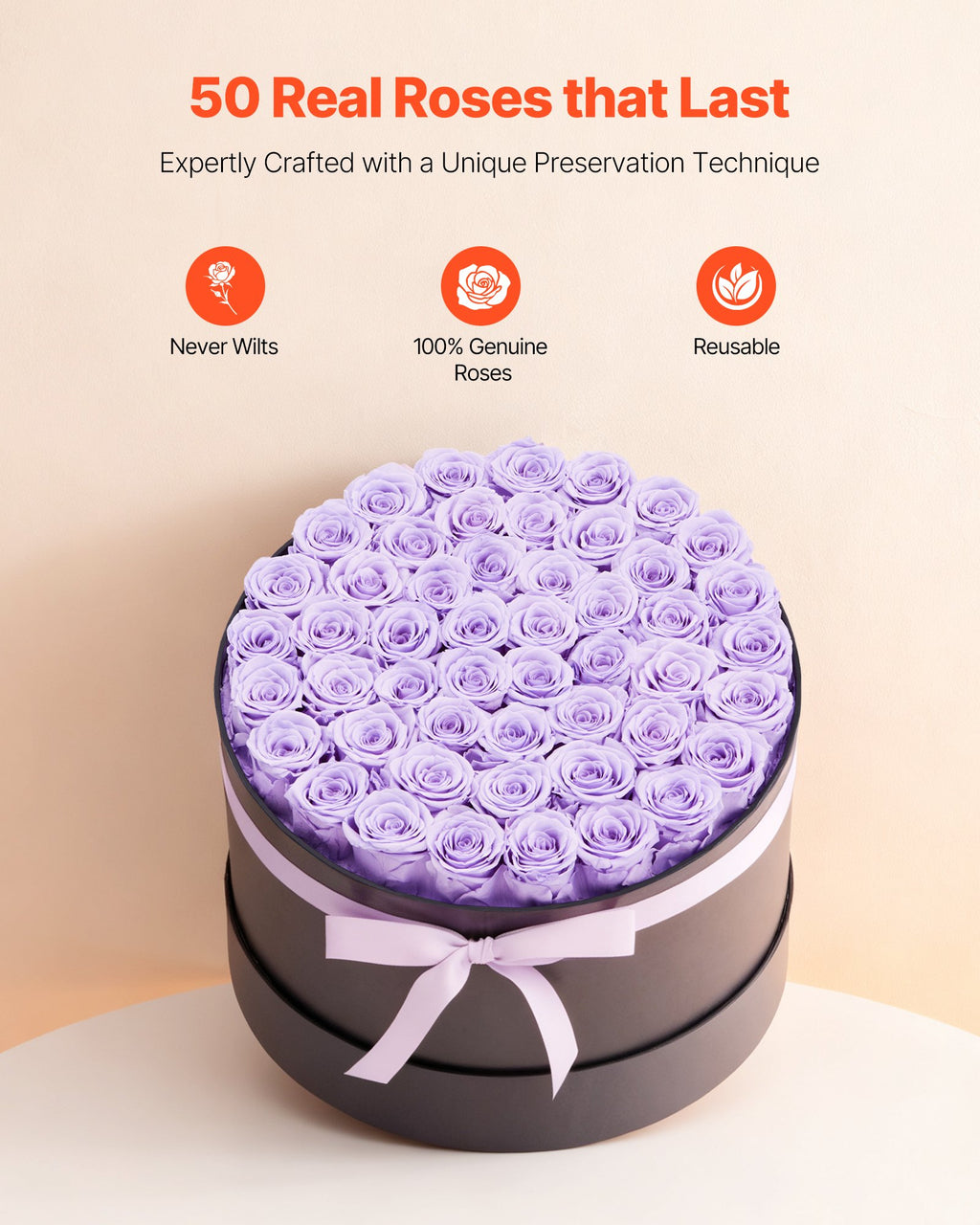 Forever Flowers, 50 Preserved Roses in a Box, Eternal Flowers Immortal