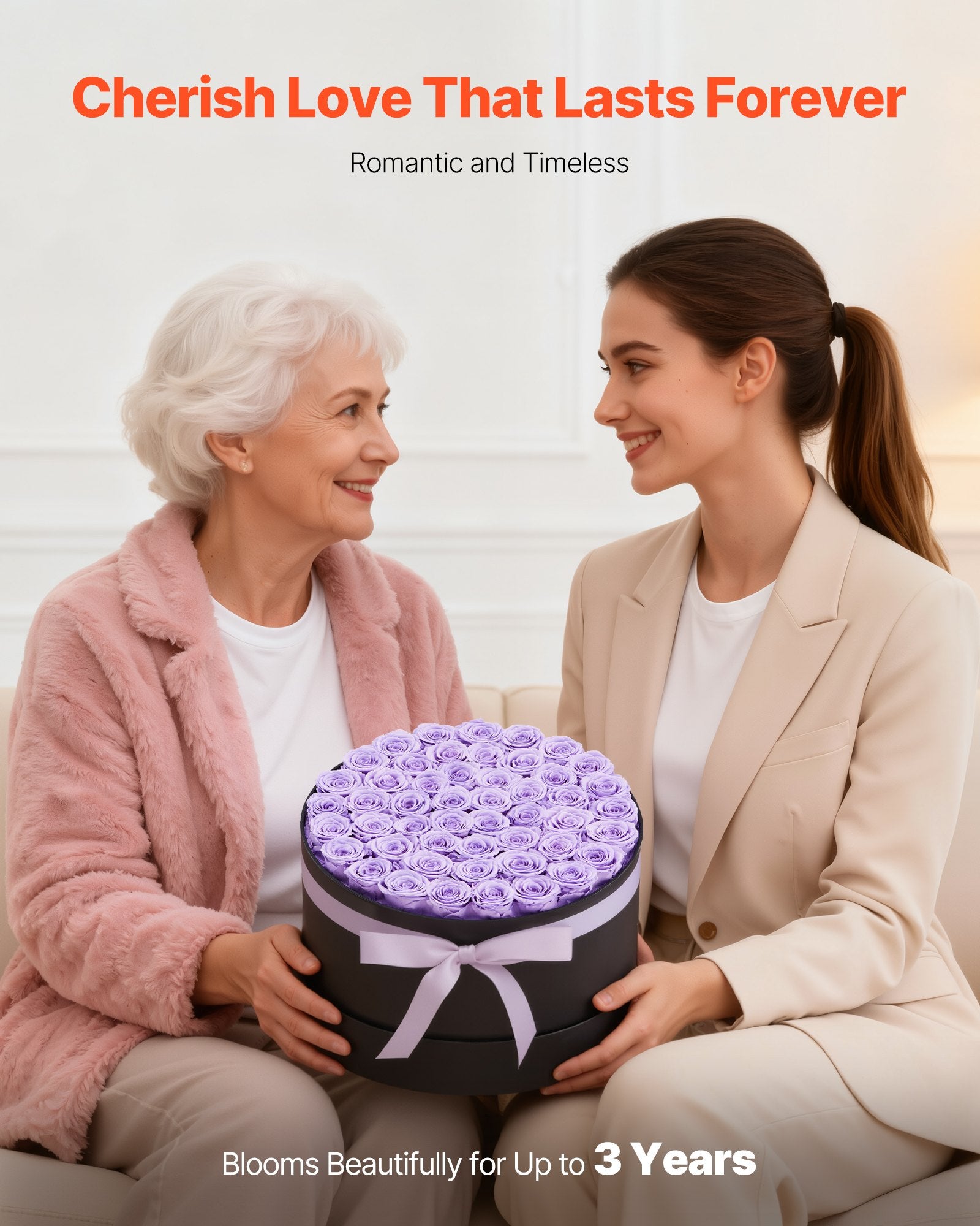 Forever Flowers, 50 Preserved Roses in a Box, Eternal Flowers Immortal