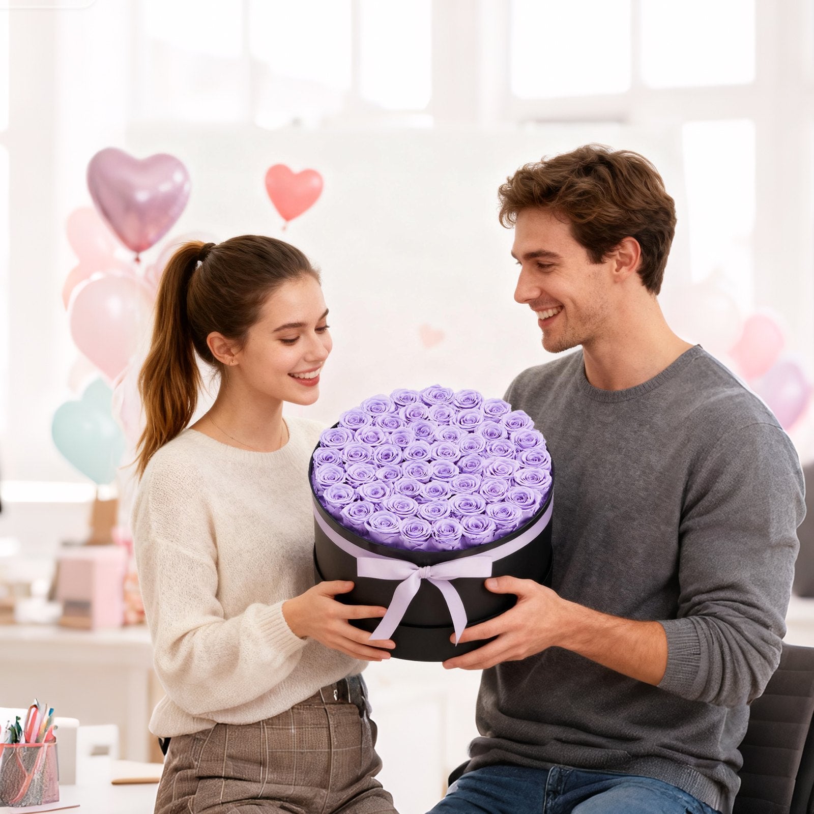 Forever Flowers, 50 Preserved Roses in a Box, Eternal Flowers Immortal