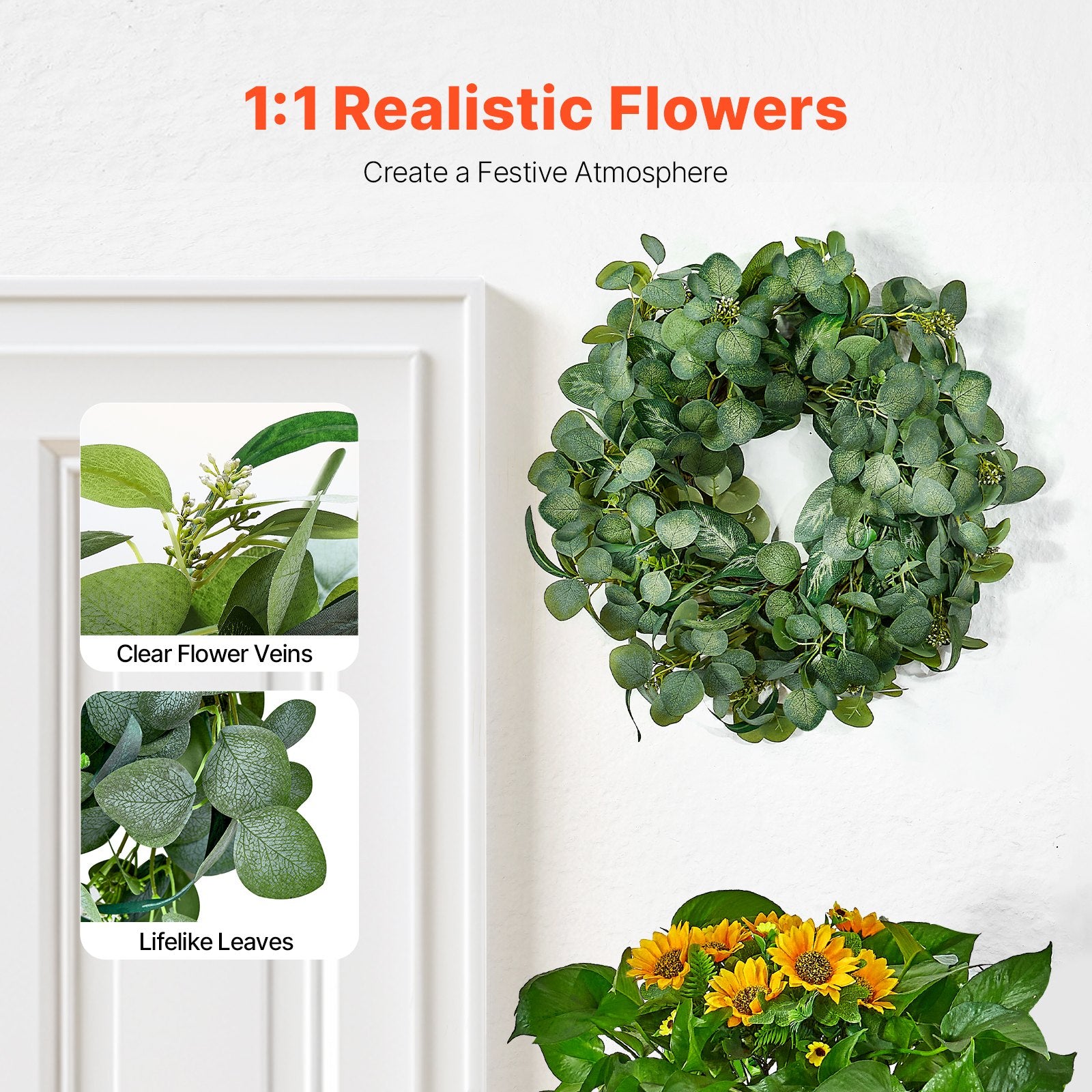 Artificial Decorative Wreath, 26 in, Green, Decorated with Eucalyptus