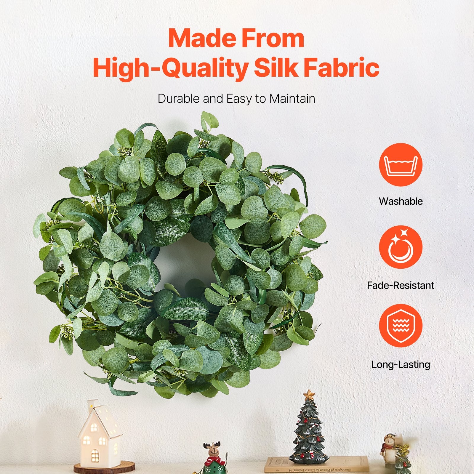 Artificial Decorative Wreath, 26 in, Green, Decorated with Eucalyptus
