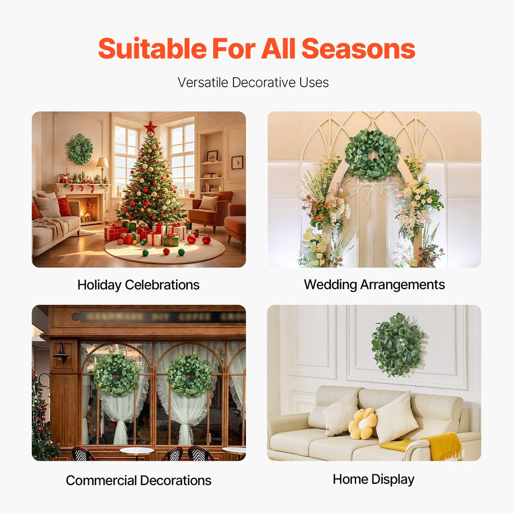 Artificial Decorative Wreath, 26 in, Green, Decorated with Eucalyptus