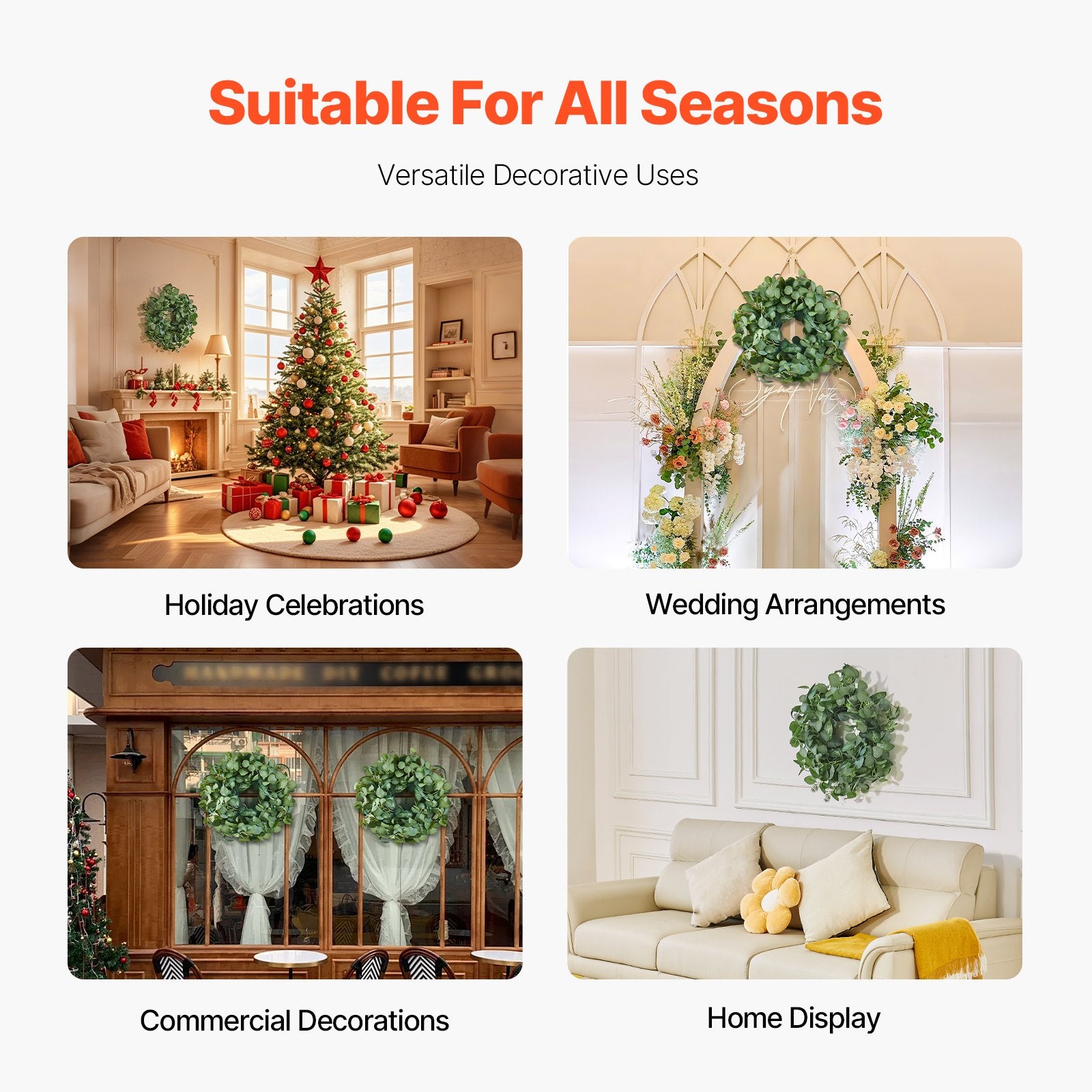 Artificial Decorative Wreath, 26 in, Green, Decorated with Eucalyptus