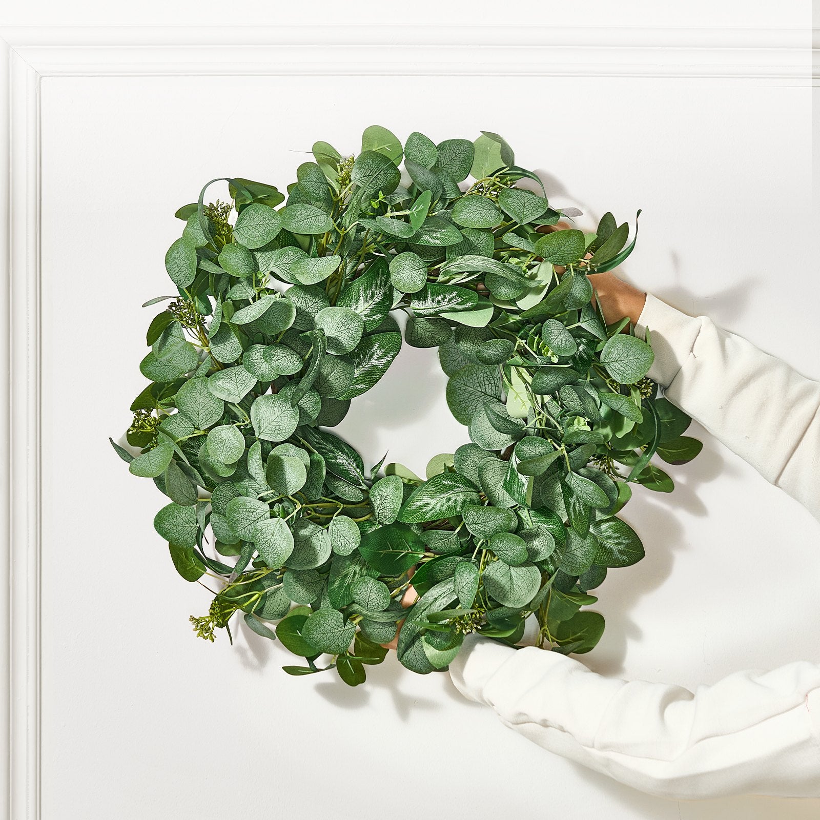 Artificial Decorative Wreath, 26 in, Green, Decorated with Eucalyptus