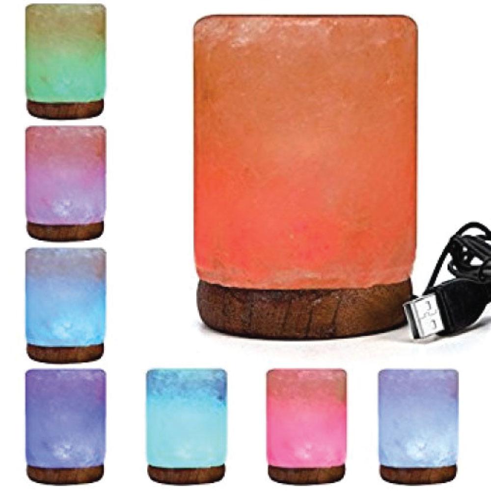 USB Colour Changing Salt Himalayan Lamp - Cylinder Shape Pink Rock LED
