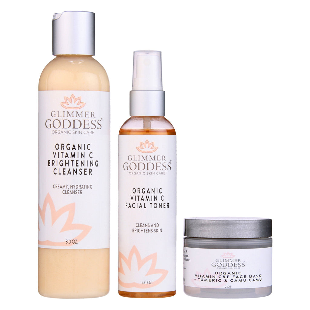Vitamin C Brighter Skin 3-Step Kit | Dark Spot Correcting | Cleanser, Toner & Vitamin C+E Face Mask | Plant-Based & Organic | Handmade in Texas