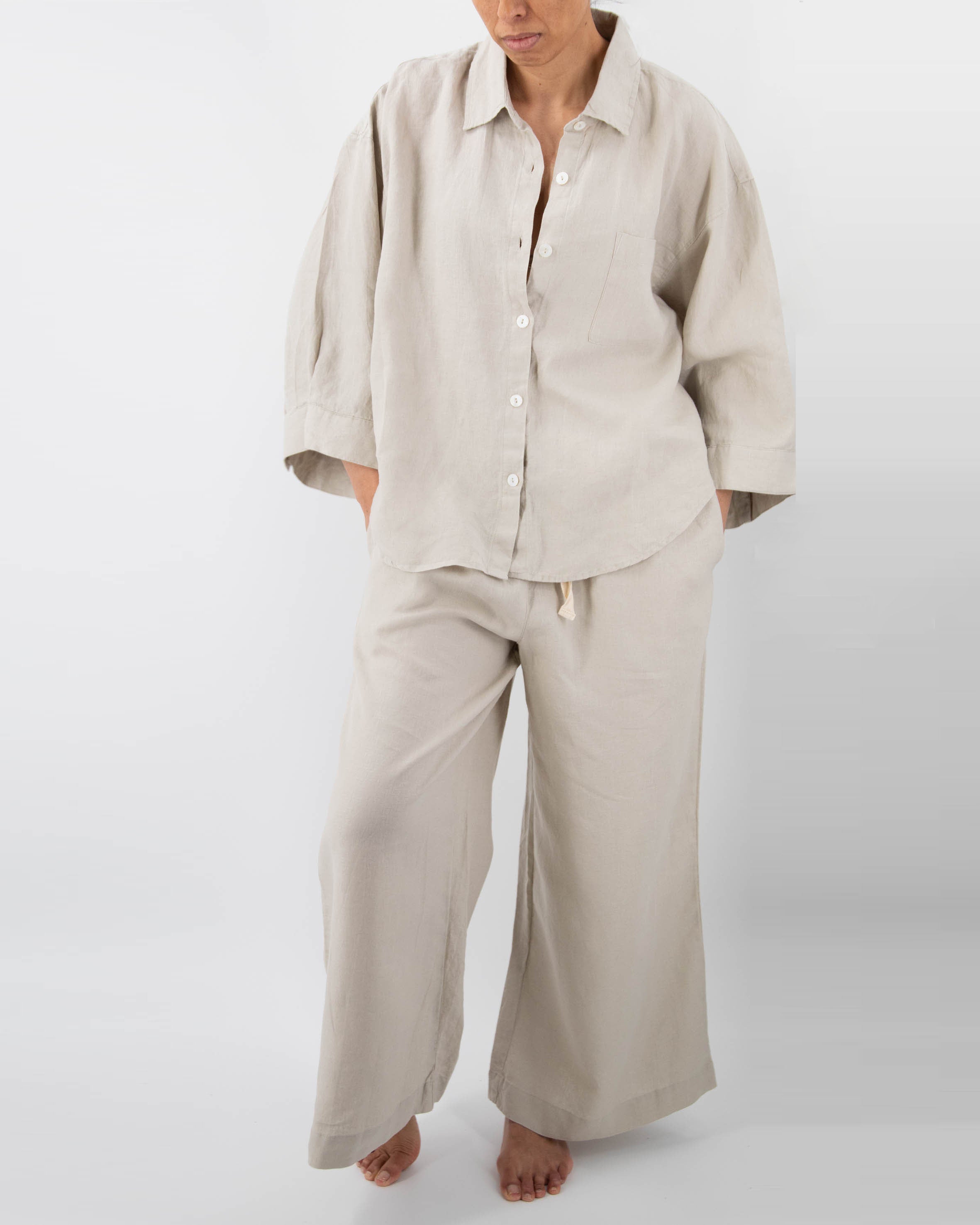 Vivian Linen Loungewear Set | 100% French Linen | Oversized Shirt & Wide-Leg Pants | 10 Colors | S/M–M/L | Sunday Morning