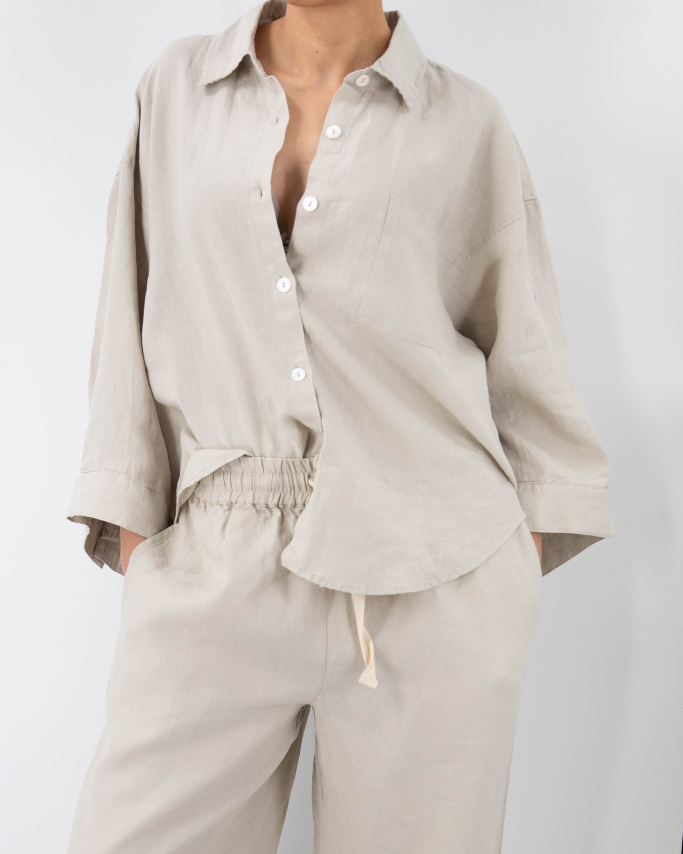 Vivian Linen Loungewear Set | 100% French Linen | Oversized Shirt & Wide-Leg Pants | 10 Colors | S/M–M/L | Sunday Morning