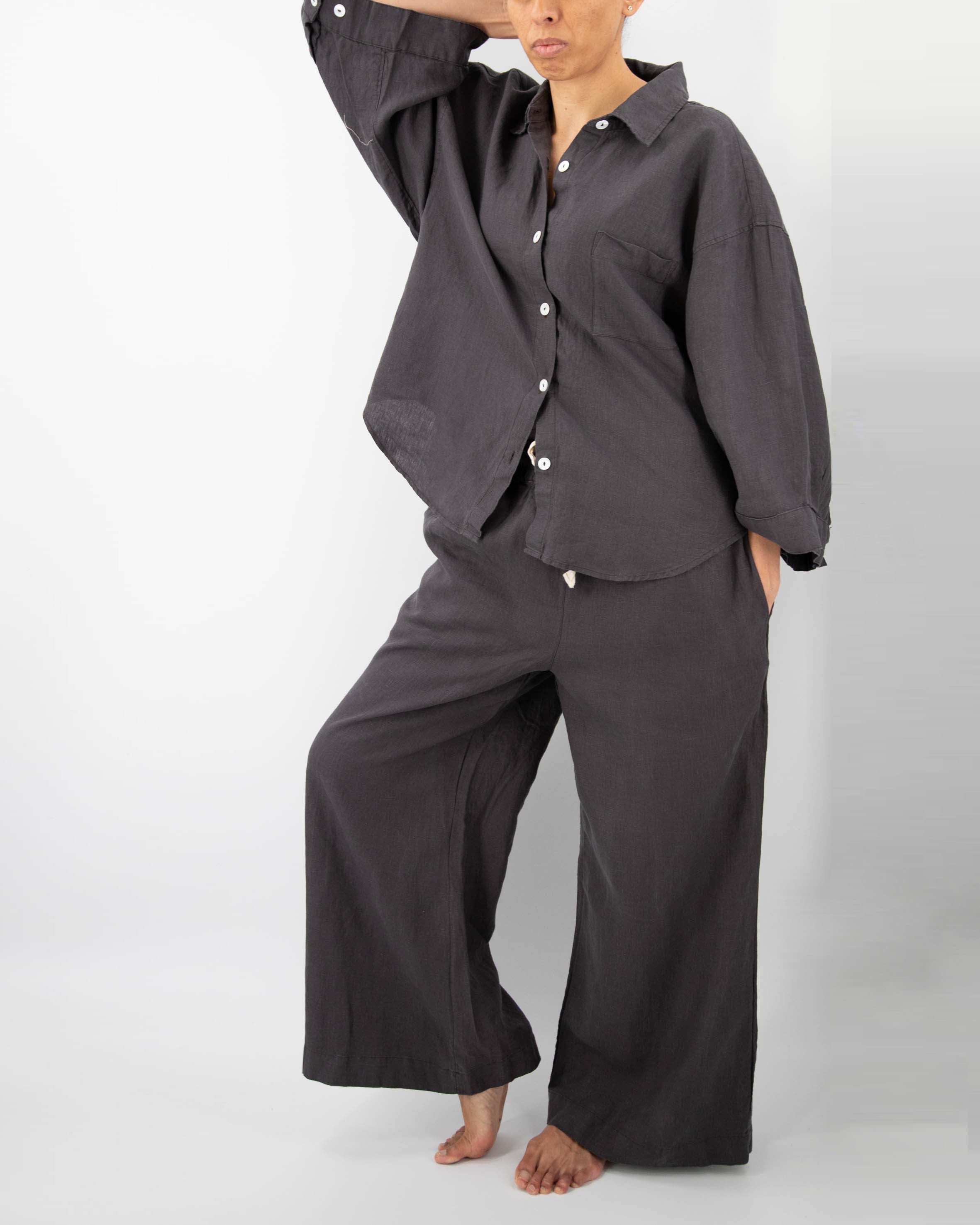 Vivian Linen Loungewear Set | 100% French Linen | Oversized Shirt & Wide-Leg Pants | 10 Colors | S/M–M/L | Sunday Morning