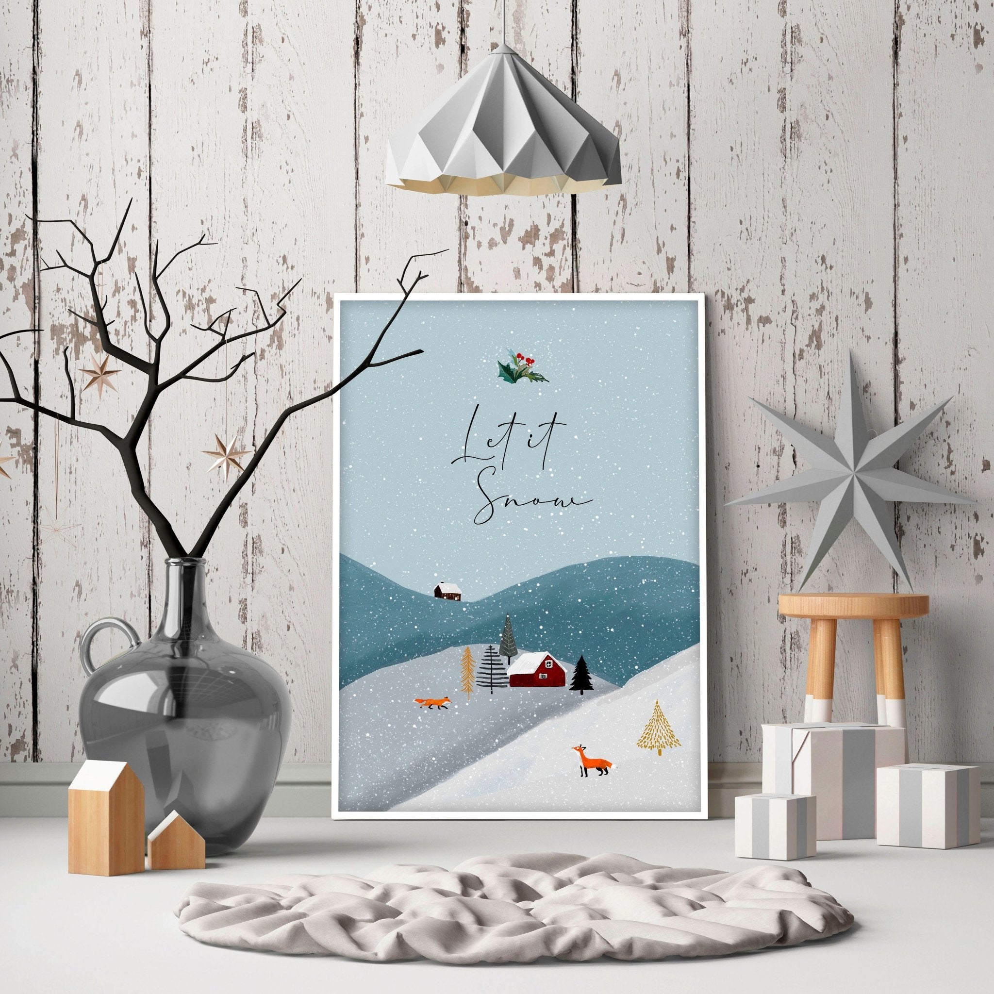 Christmas Seasonal Landscape Wall Art Print — Festive Holiday Decor