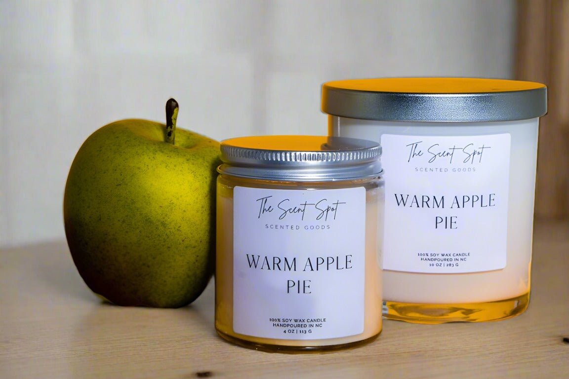 Warm Apple Pie Soy Wax Candle | 100% Soy | 4 oz & 10 oz | Fall Collection | Orange, Bourbon & Maple | The Scent Spot