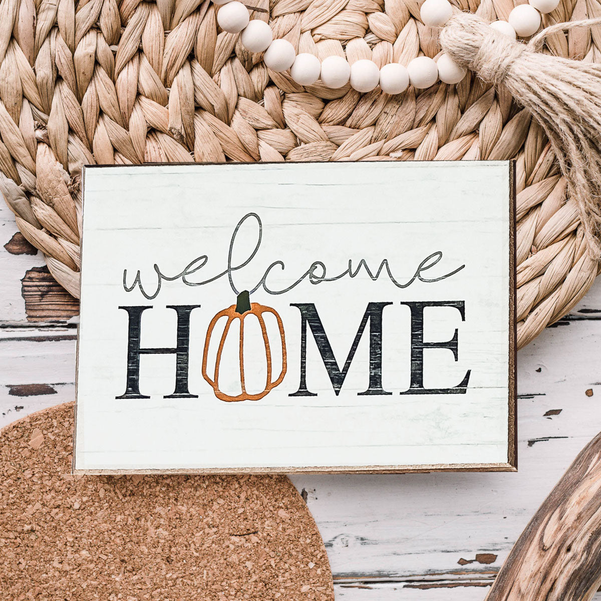 Welcome Home Wooden Sign — Pumpkin