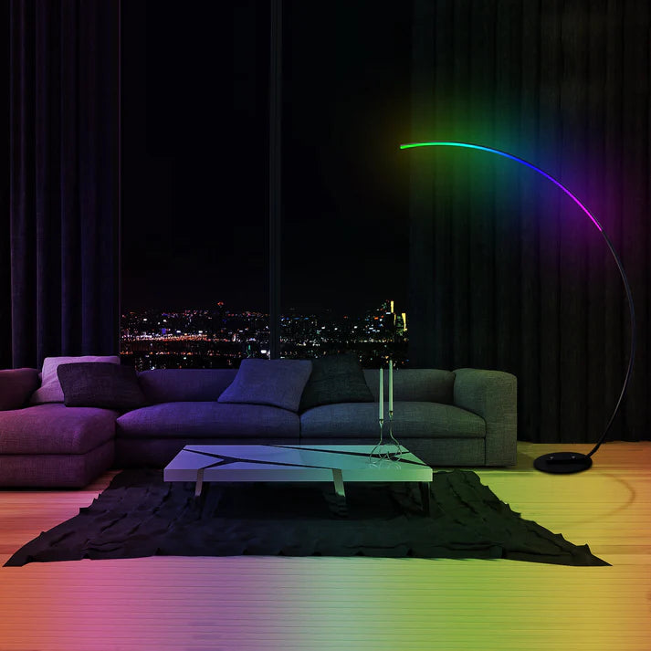 Modern Curved Floor Lamp with RGBW Ambient Lighting for Stylish Home