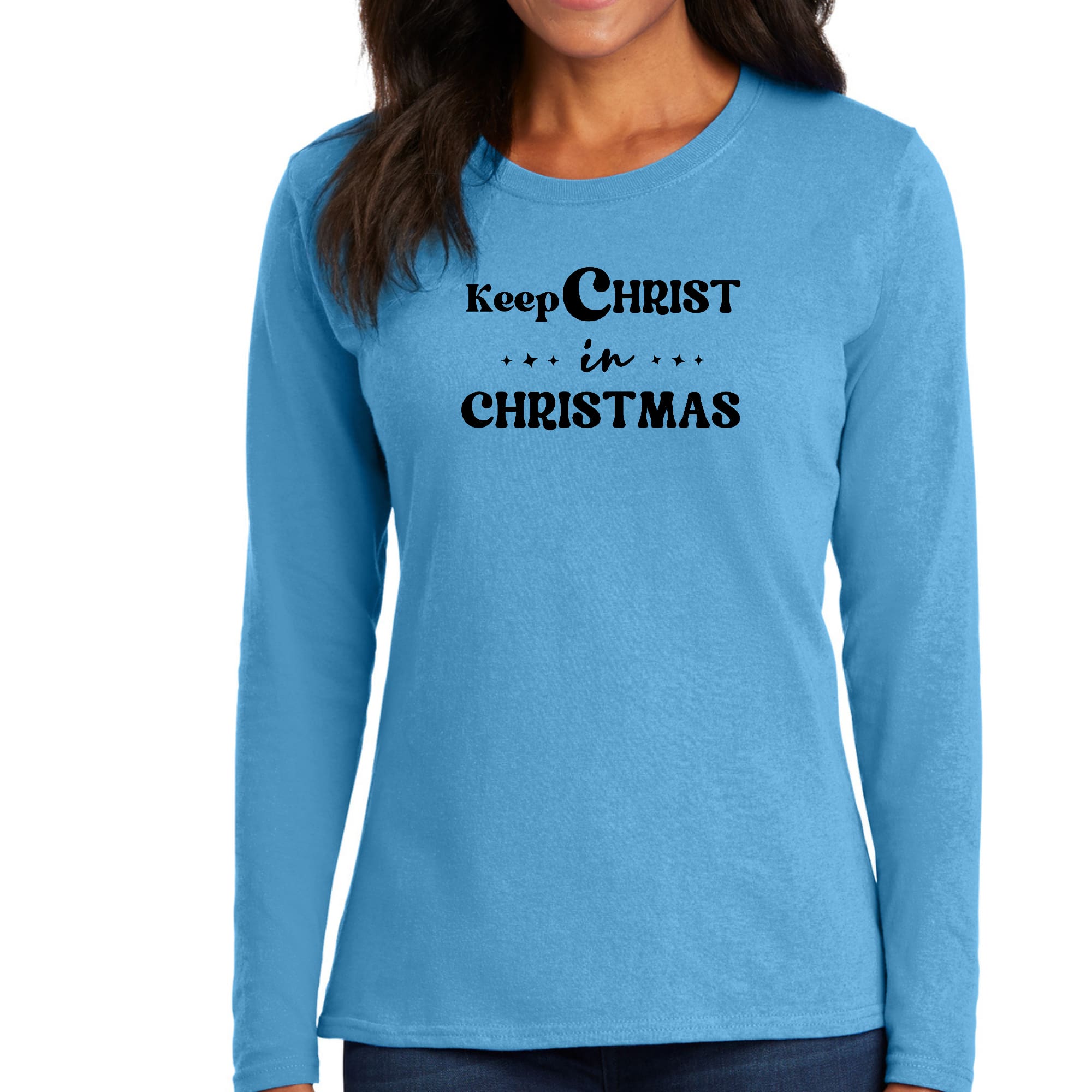 Womens Long Sleeve Graphic T-shirt - Keep Christ in Christmas