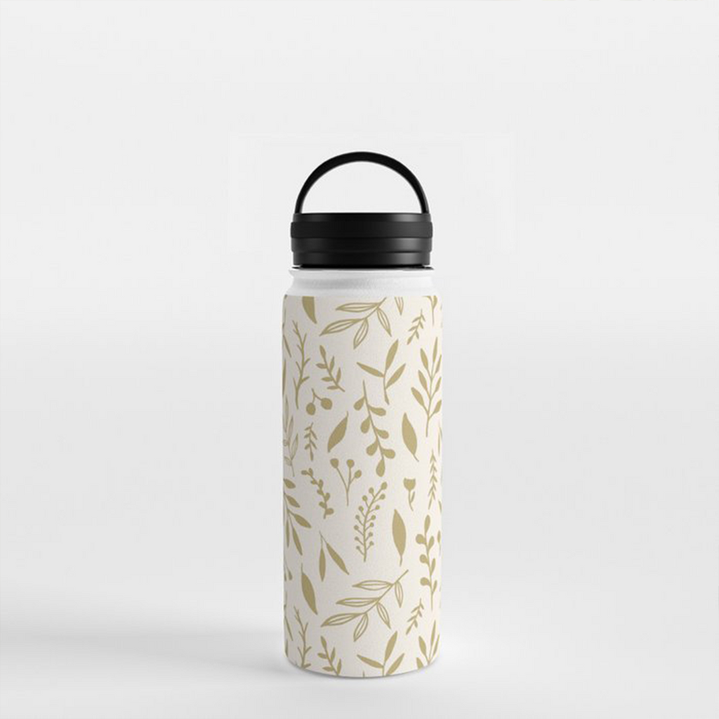 Gold Falling Leaves Handle Lid Water Bottle
