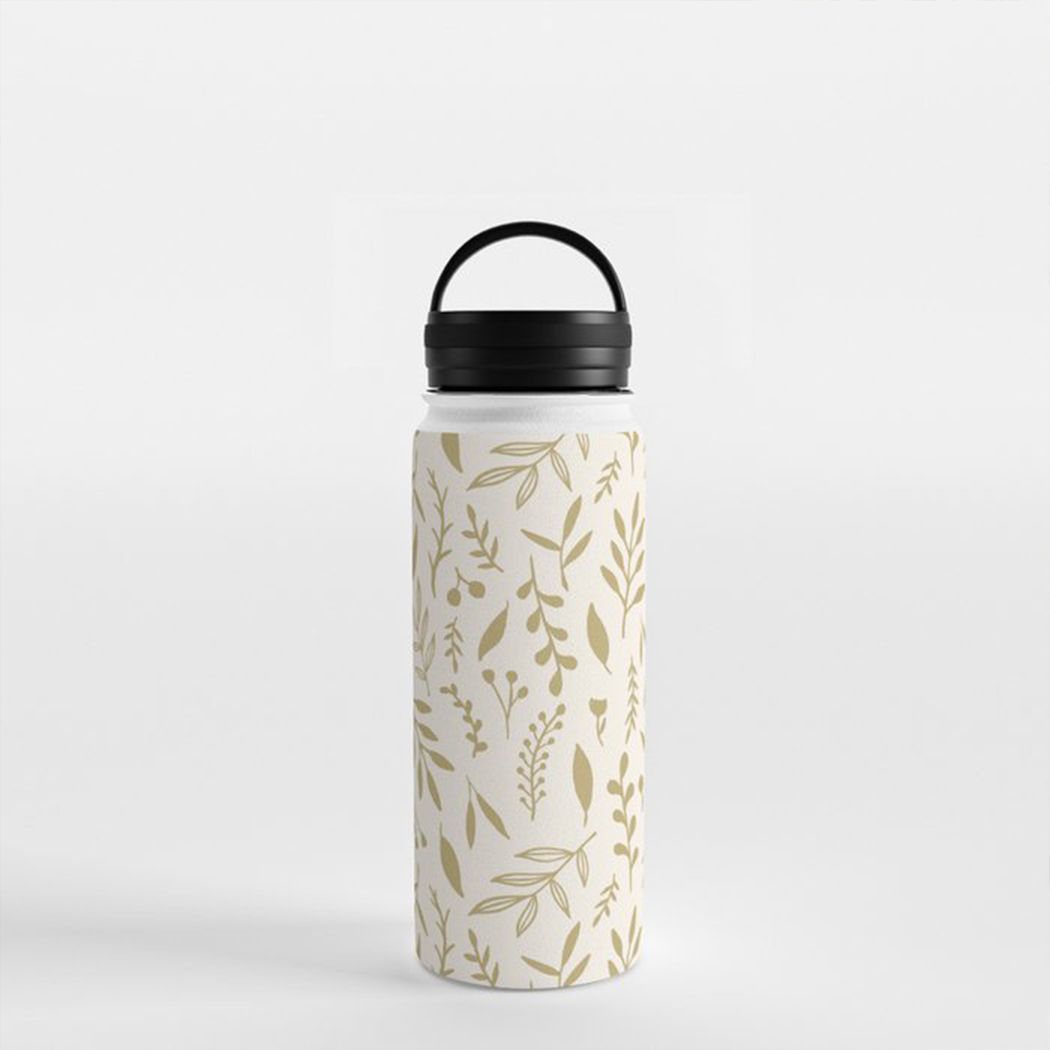 Gold Falling Leaves Handle Lid Water Bottle